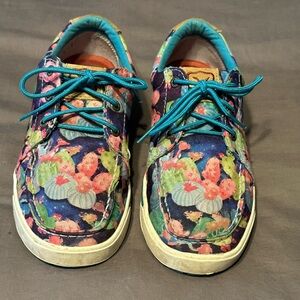 Twisted X Floral Moccasins with Blue Laces